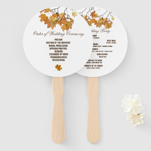 Éventail L'Automne Artistique Feuilles Programme de Mariage (Devant et derrière)