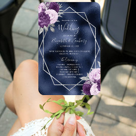 Éventail Lilac Floral Silver Navy Programme de mariage des 
