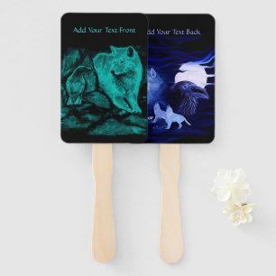 Éventail Loup et corbeau dans la nuit