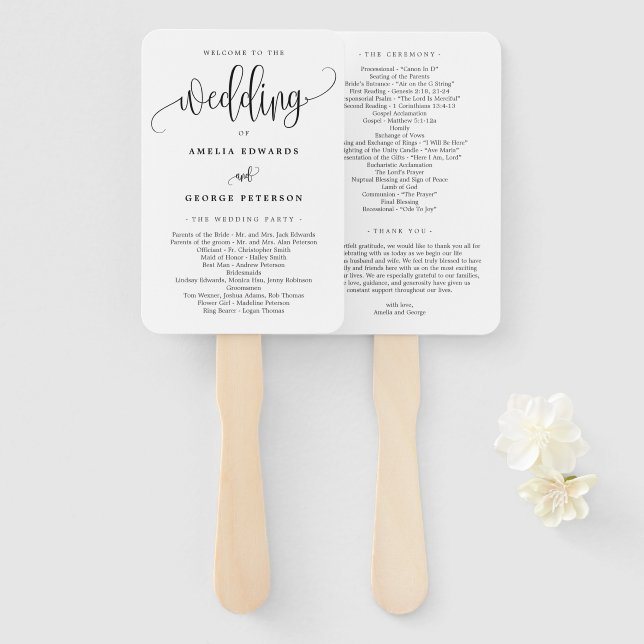 Éventail Lovely Calligraphy EDITABLE COULEUR Wedding Progra (Devant et derrière)