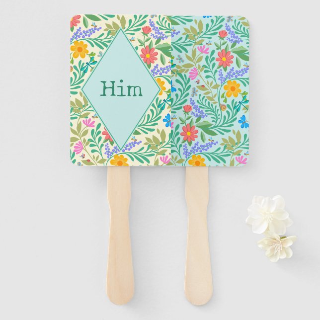Éventail Lui Elegant Boho Floral Wedding shower Jeu (Devant et derrière)
