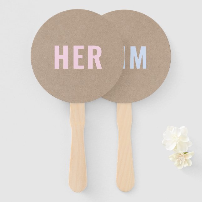 Éventail Lui ou elle ? Bride Groom Rustic Kraft Mariage Jeu (Devant et derrière)