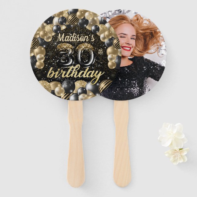 Éventail Luxe 30e anniversaire Black Gold Photo (Devant et derrière)