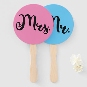 Éventail M. ou Mme Pink Blue Bride Groom Mariage Jeu