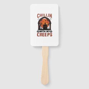 Éventail Maison hantée Halloween Chillin Creeps Lune Orange