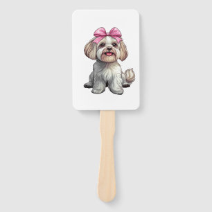 Éventail Maman Chien Havanais Fille Rose Arc Coquette