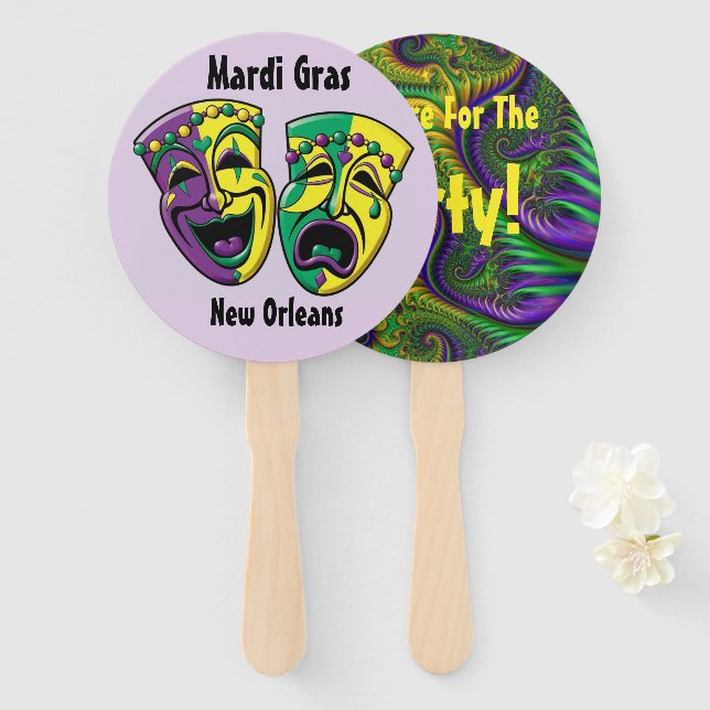 Éventail Mardi Gras Fan New Orleans Mardigras Party (Devant et derrière)