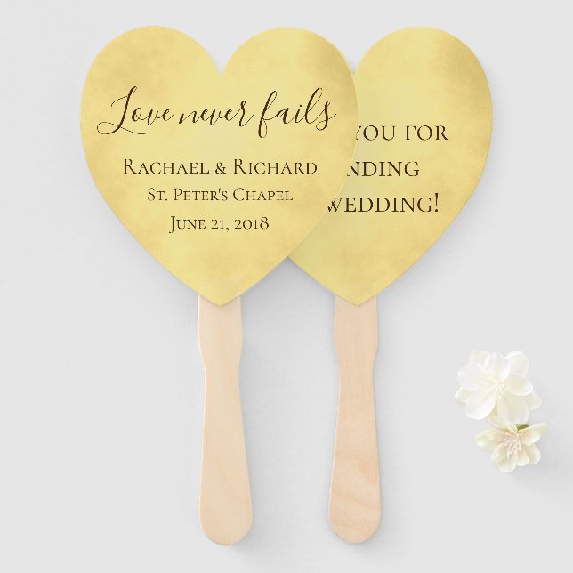 Éventail Mariage Amour Doré Ne Fait Jamais Défaut (Devant et derrière)