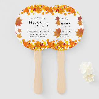 Éventail Mariage aux Feuilles d'Automne Rustique