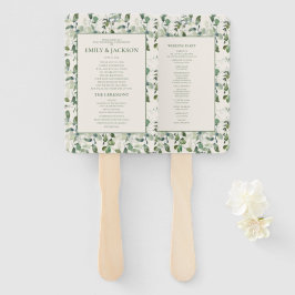 Éventail Mariage aux feuilles d'eucalyptus vert sauge