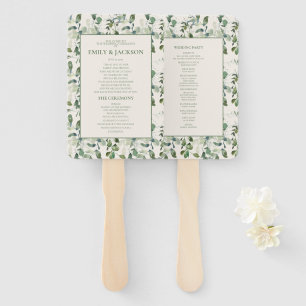 Éventail Mariage aux feuilles d'eucalyptus vert sauge