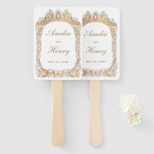Éventail Mariage blanc de bordure Gold Classic