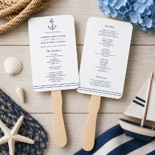 Éventail Mariage Blanc Thème Marin et Ancre de la Marine