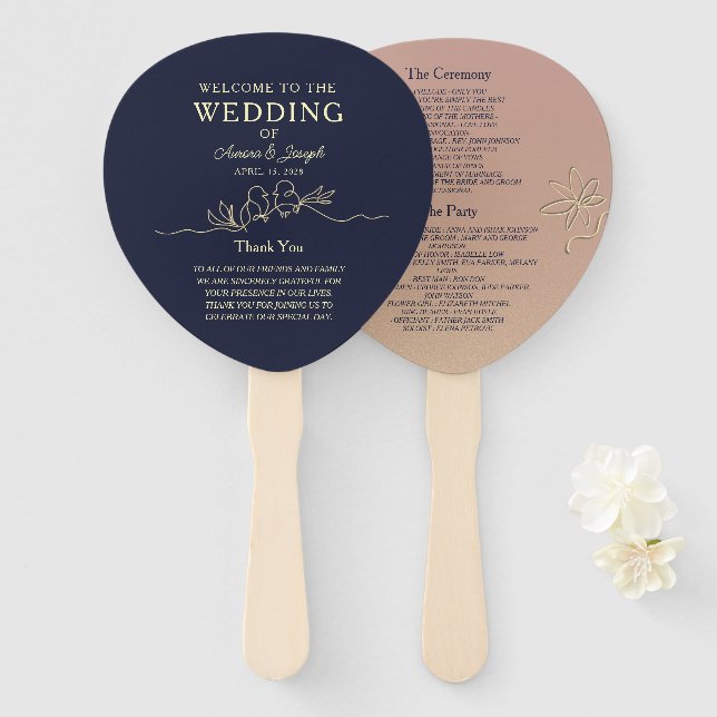 Éventail Mariage Bleu Marine (Devant et derrière)