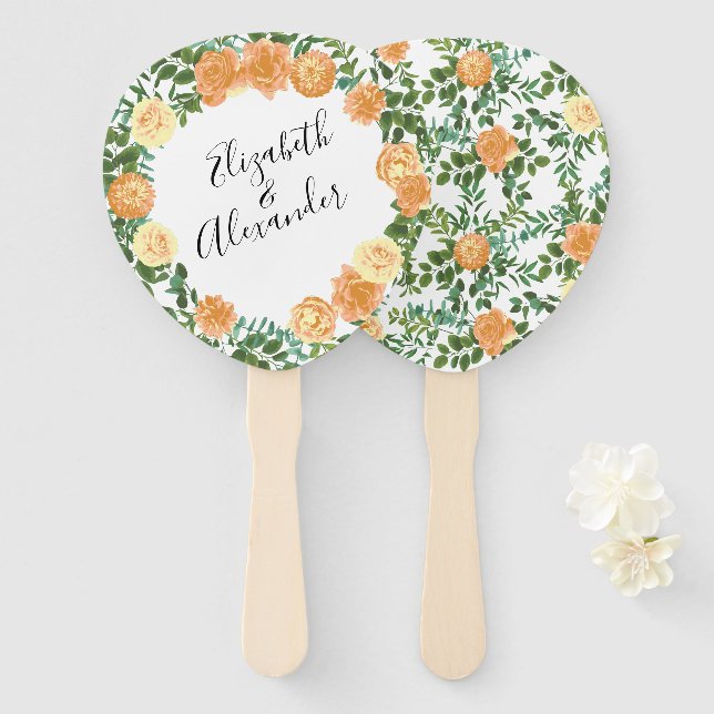 Éventail Mariage classique Floral Roses (Devant et derrière)