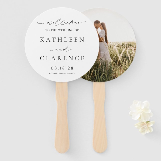 Éventail Mariage classique noir et blanc élégant (Devant et derrière)