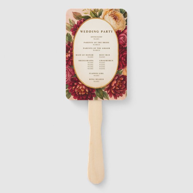 Éventail Mariage d'aquarelle florale de Bourgogne (Dos)