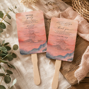 Éventail Mariage d'aquarelle Sunset Mountain Rustic
