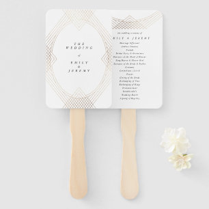 Éventail Mariage d'Art Déco Géométrique Ovale Blanc Or
