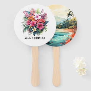 Éventail Mariage de destination à Hawaii à l'aquarelle