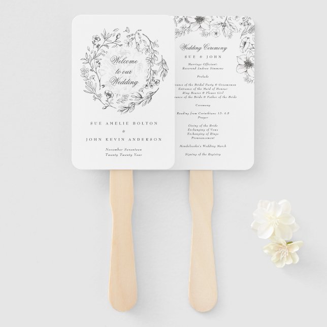 Éventail Mariage de fleurs botaniques classiques (Devant et derrière)