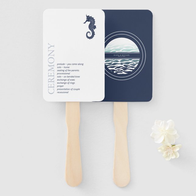 Éventail Mariage de mer Blue Wave V2 ID836 (Devant et derrière)