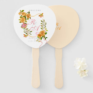 Éventail Mariage de monogramme de ruban Rose d'or