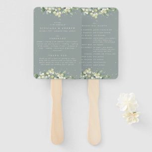 Éventail Mariage d'hiver Seafoam Green Snowberry+Eucalyptus