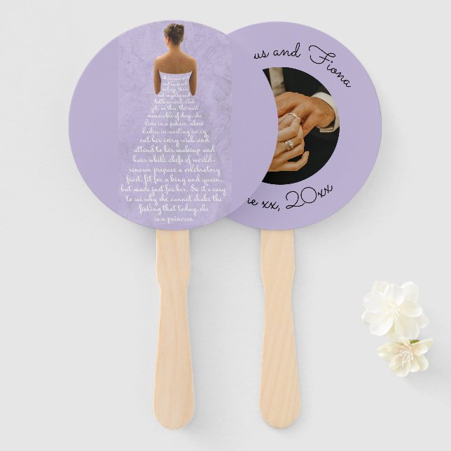 Éventail Mariage fan poème Princesse (Devant et derrière)