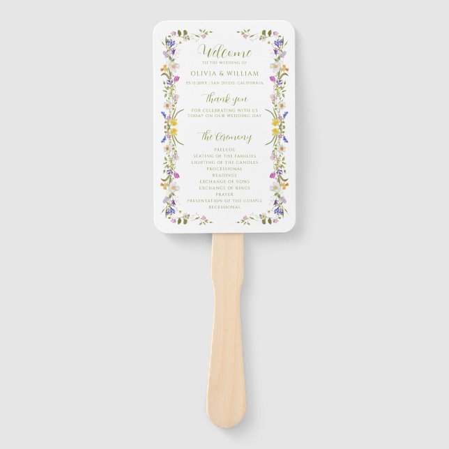 Éventail Mariage Fleur sauvage de jardin Whimsical (Devant)