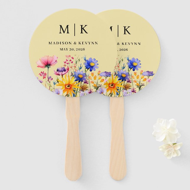 Éventail Mariage Fleur sauvage Elegant Boho (Devant et derrière)