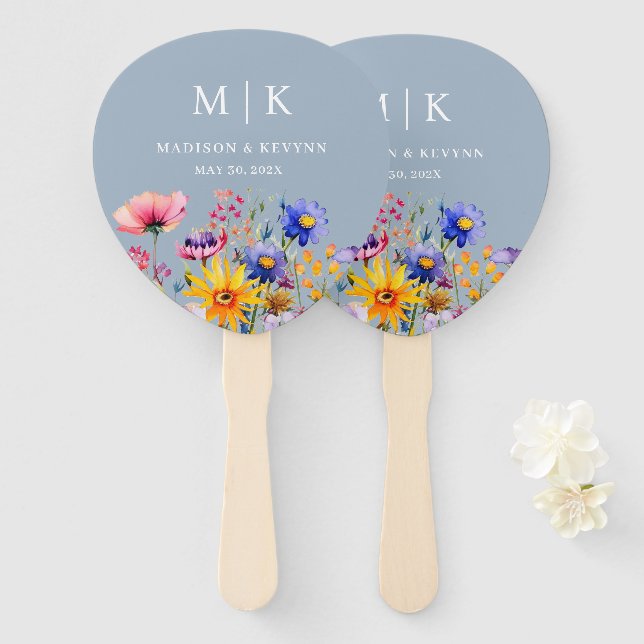 Éventail Mariage Fleur sauvage Elegant Boho (Devant et derrière)