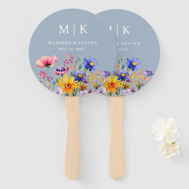 Éventail Mariage Fleur sauvage Elegant Boho (Devant et derrière)