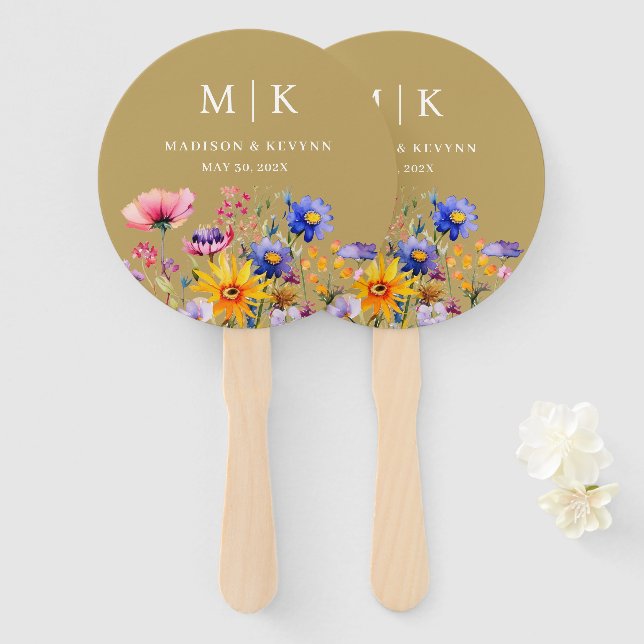 Éventail Mariage Fleur sauvage Elegant Boho (Devant et derrière)