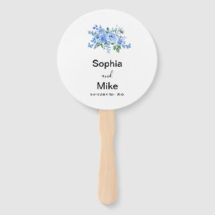 Éventail Mariage Fleurs Aquarelle Bleue et Papillons