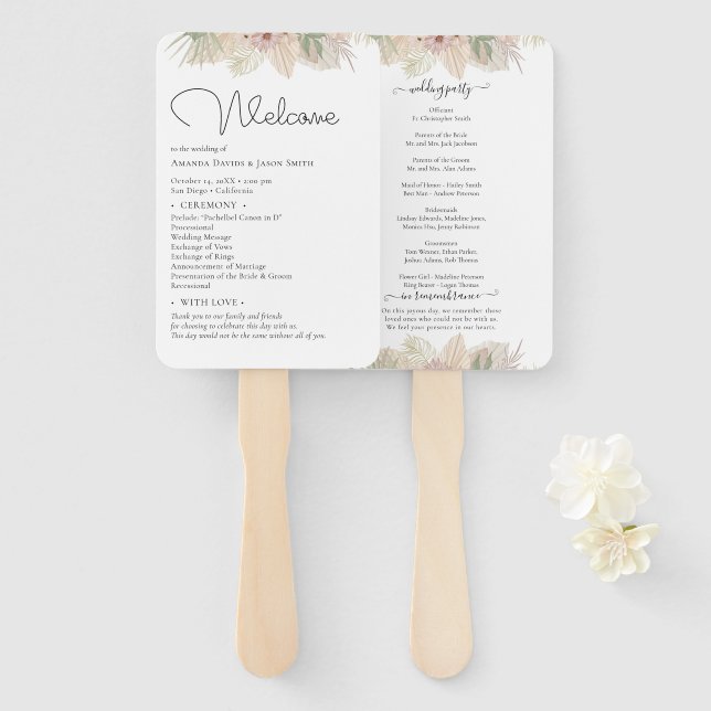 Éventail Mariage floral à feutre minimal (Devant et derrière)