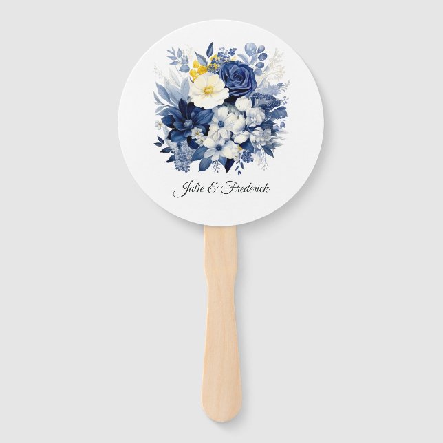 Éventail Mariage floral blanc et marine (Devant)