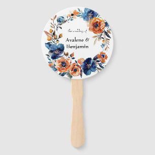 Éventail Mariage floral bleu et orange