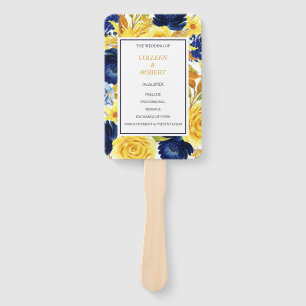 Éventail Mariage Floral bleu Gold Navy