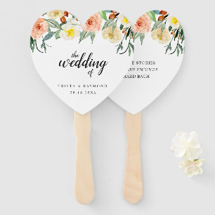 Éventail Mariage Floral Élégant à l'Aquarelle avec des Pêch