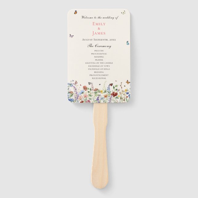 Éventail Mariage Floral Fleur sauvage rustique (Devant)