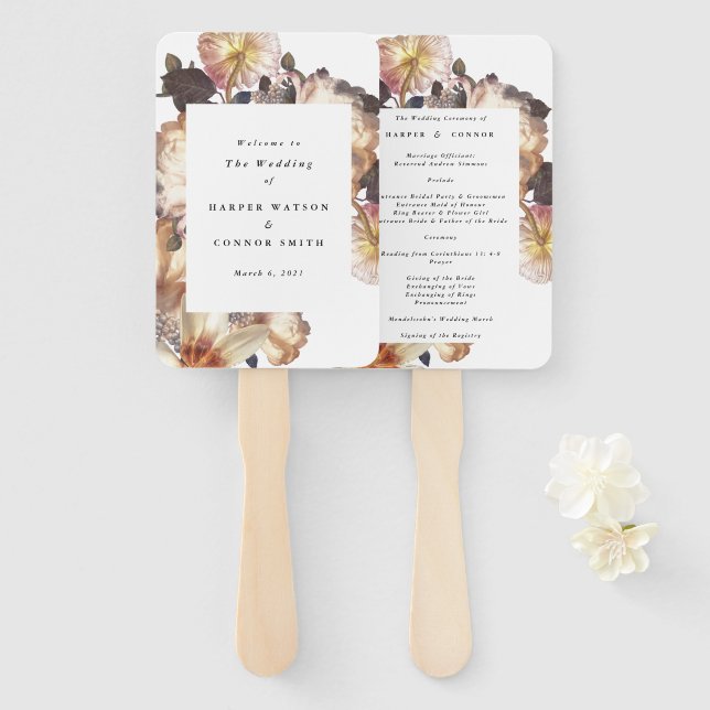 Éventail Mariage floral moderne romantique (Devant et derrière)