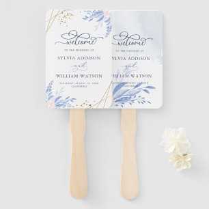 Éventail Mariage floral rose géométrique bleu foncé