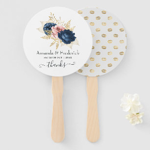 Éventail Mariage floral rose, navy et or