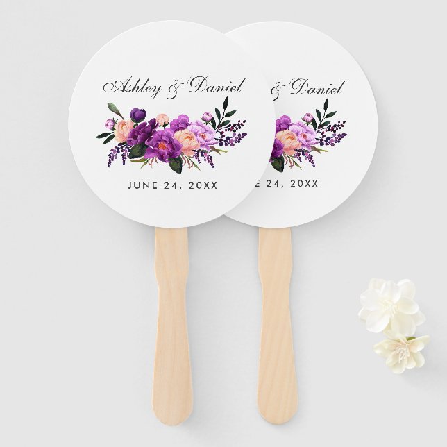 Éventail Mariage floral violet ultra violet (Devant et derrière)