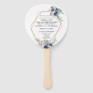Éventail Mariage géométrique floral rose pâle bleu fonc