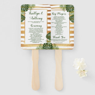 Éventail Mariage Gold Foil & Green Palm Leaf Beach