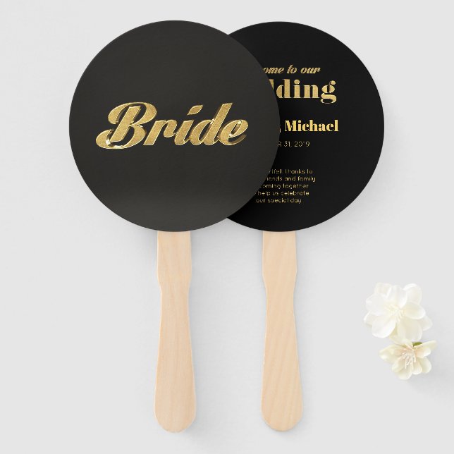 Éventail Mariage Golden Bride (Devant et derrière)