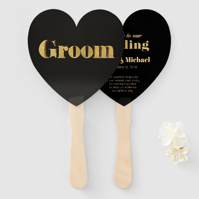 Éventail Mariage Golden Groom (Devant et derrière)