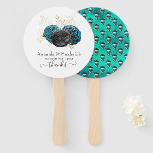Éventail Mariage gothique turquoise et or Floral